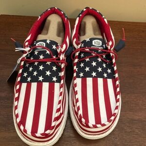 Hey Dude Red, White, and Blue Star Sneakers